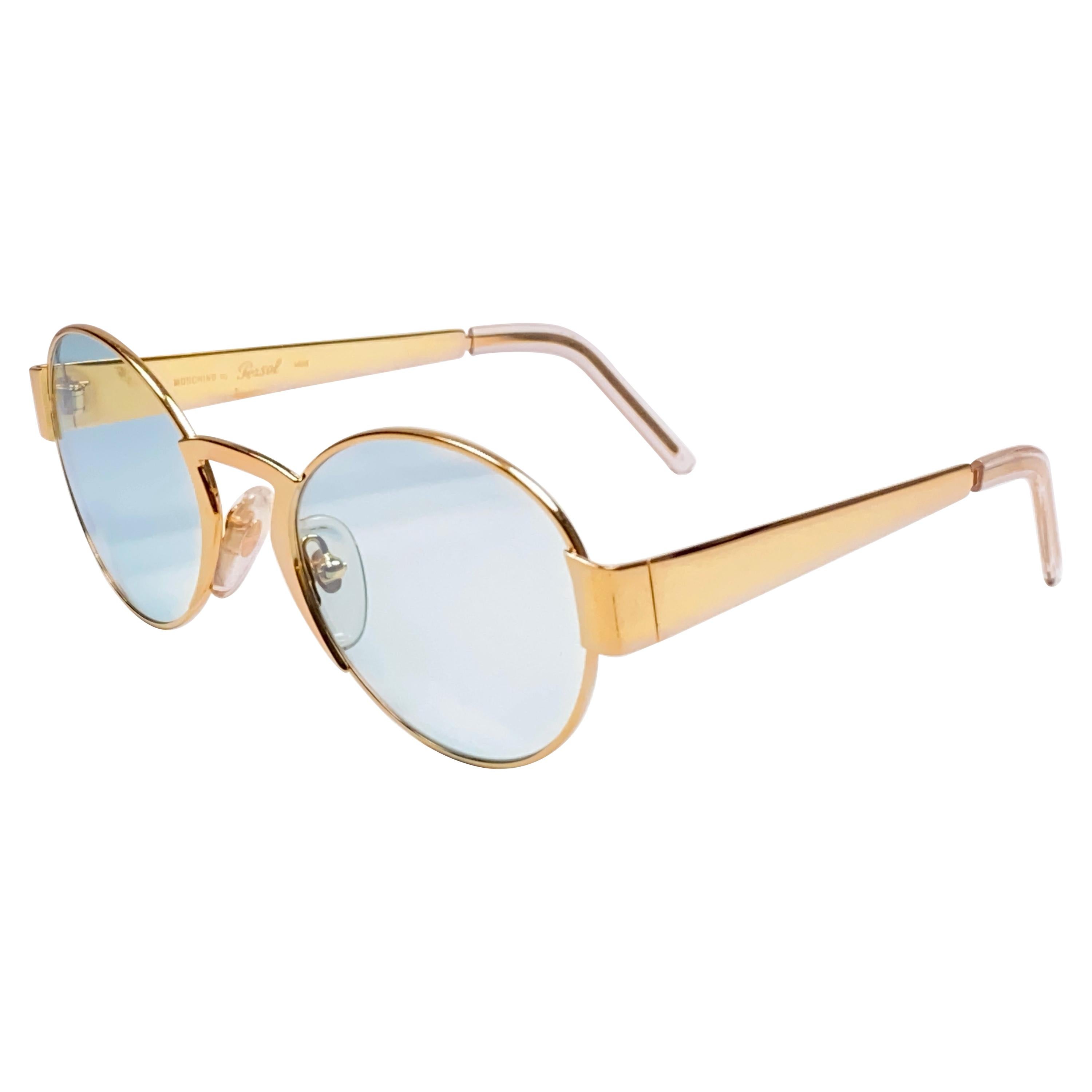 New Vintage Moschino By Persol M08 Frame Medium Round Gold Sunglasses 