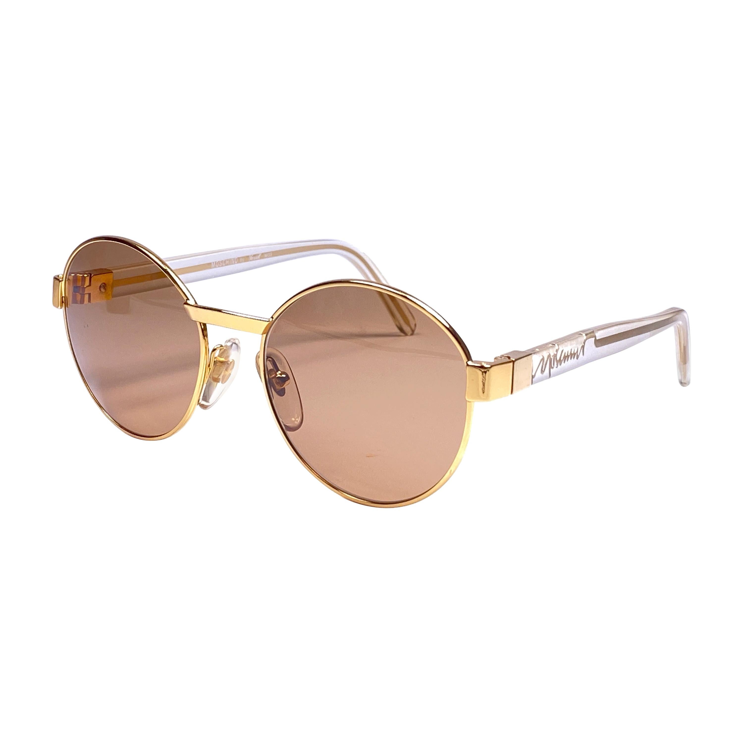 New Vintage Moschino By Persol M33 Frame Medium Round Gold Sunglasses 