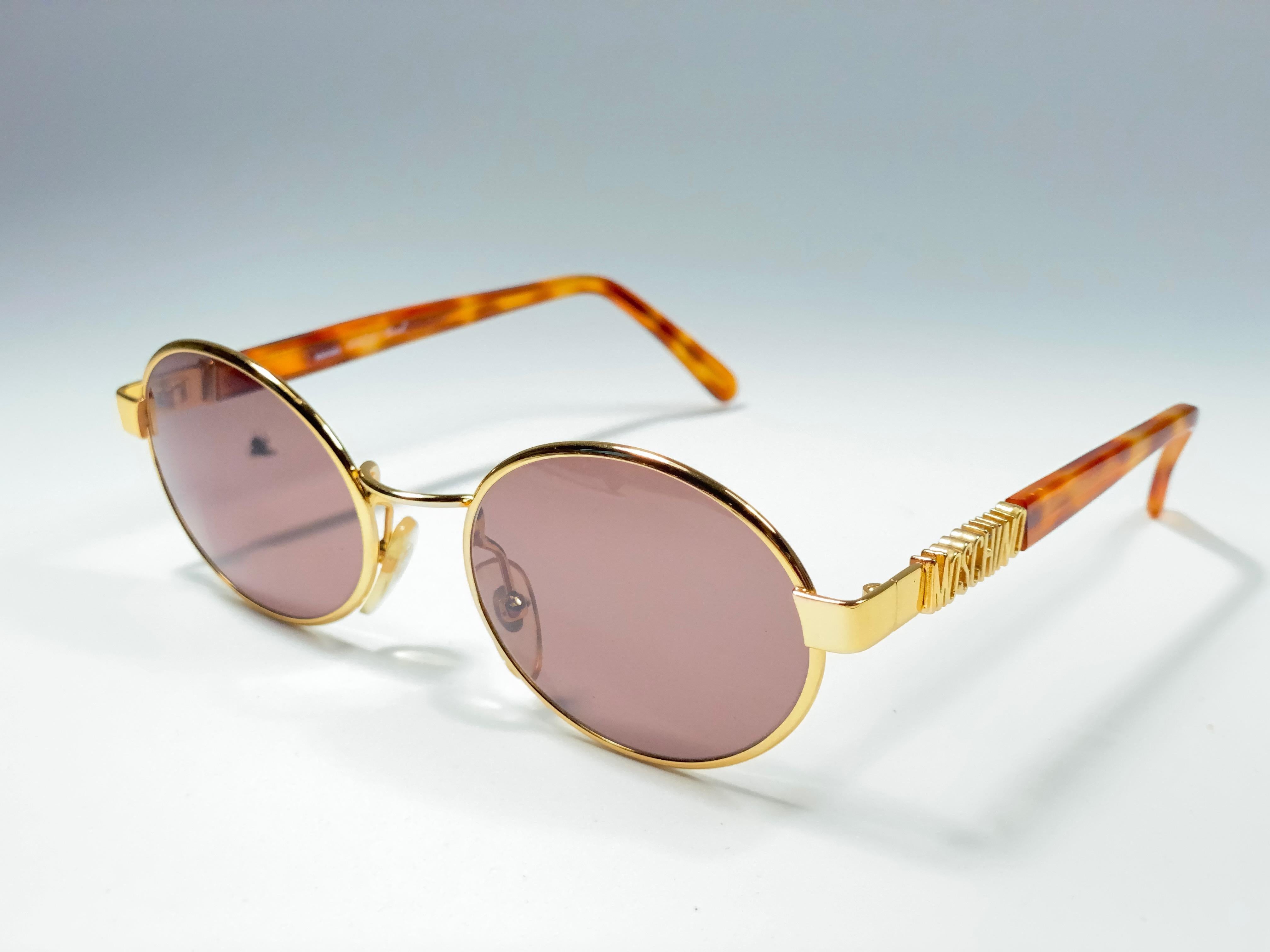 New Vintage Moschino By Persol MM523 Oval Medium Gold 1990 Sunglasses Italy In New Condition In Baleares, Baleares