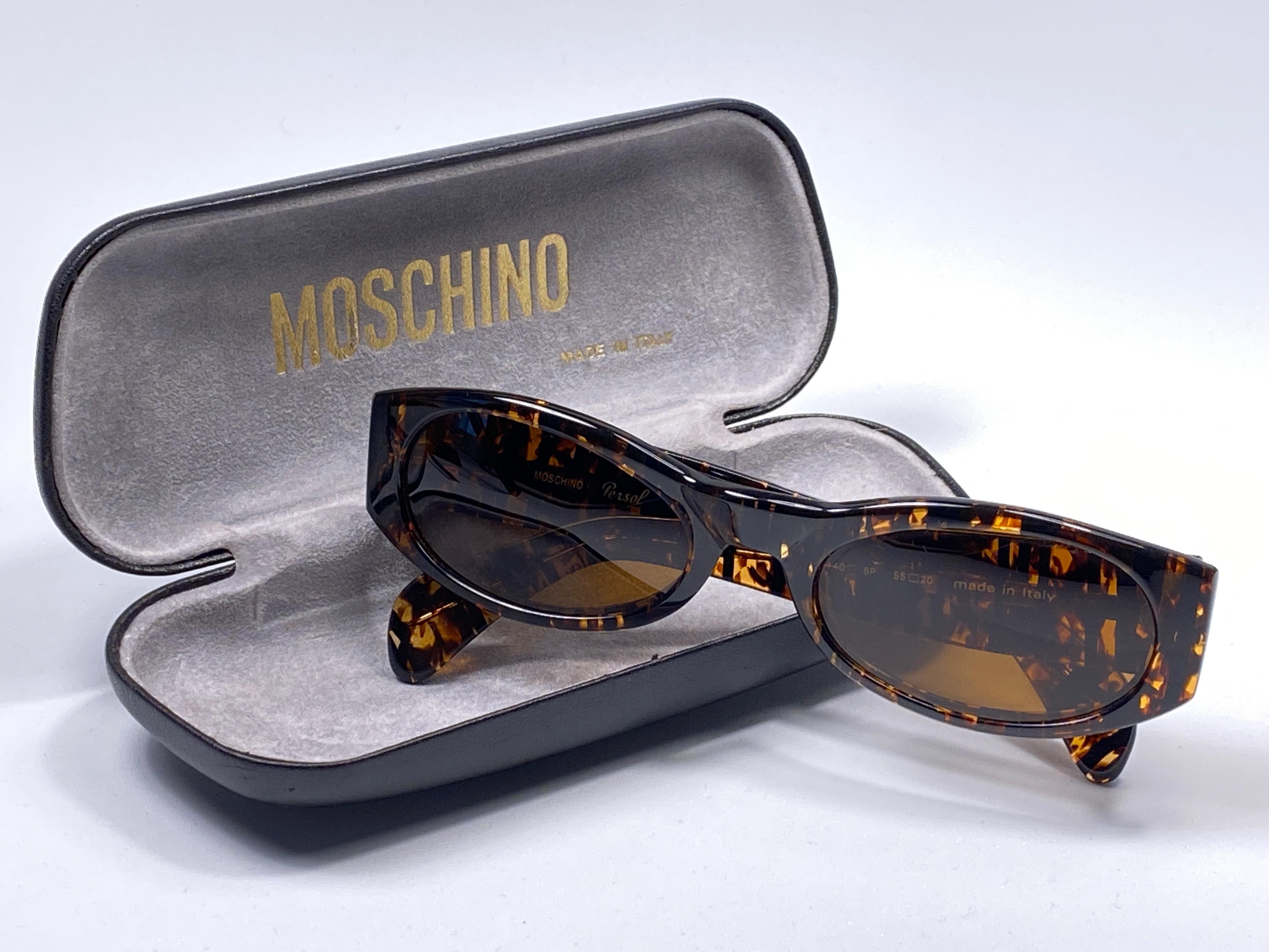 Women's or Men's New Vintage Moschino By Persol Tortoise Small Sleek Sunglasses Made in Italy