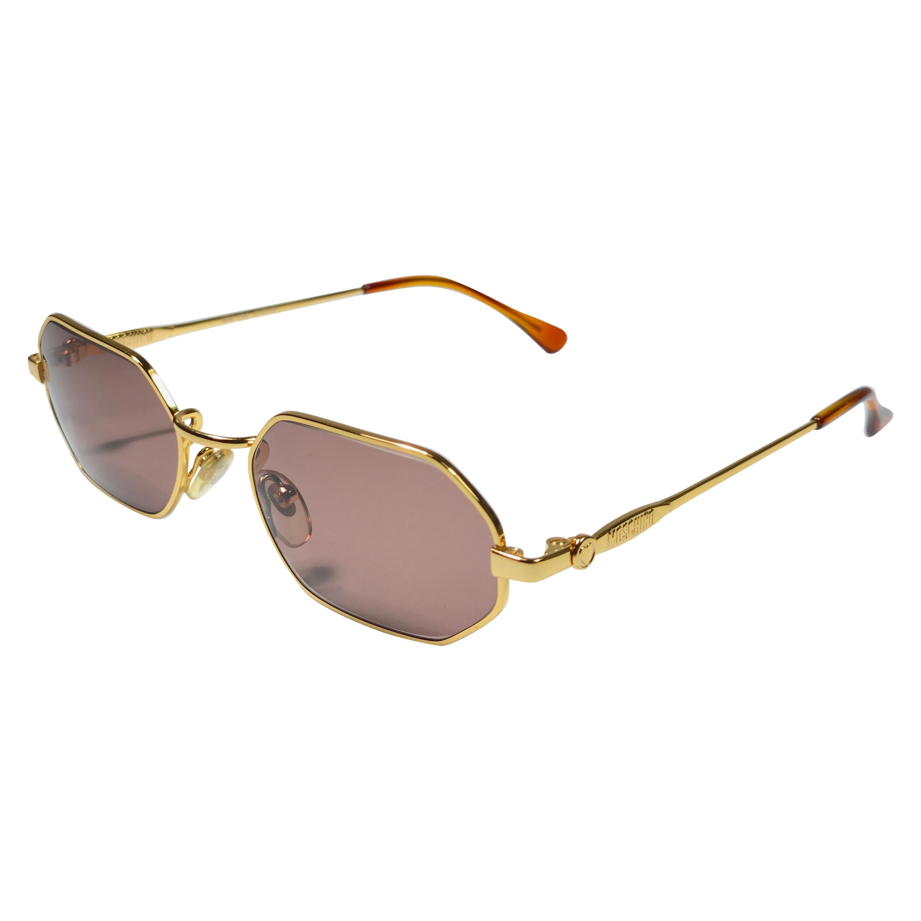 New Vintage Moschino MM134 Small Gold 1990 Sunglasses Made in Italy