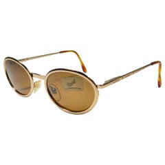 New Vintage Moschino MM244 Oval Medium Gold 1990 Sunglasses Made in Italy