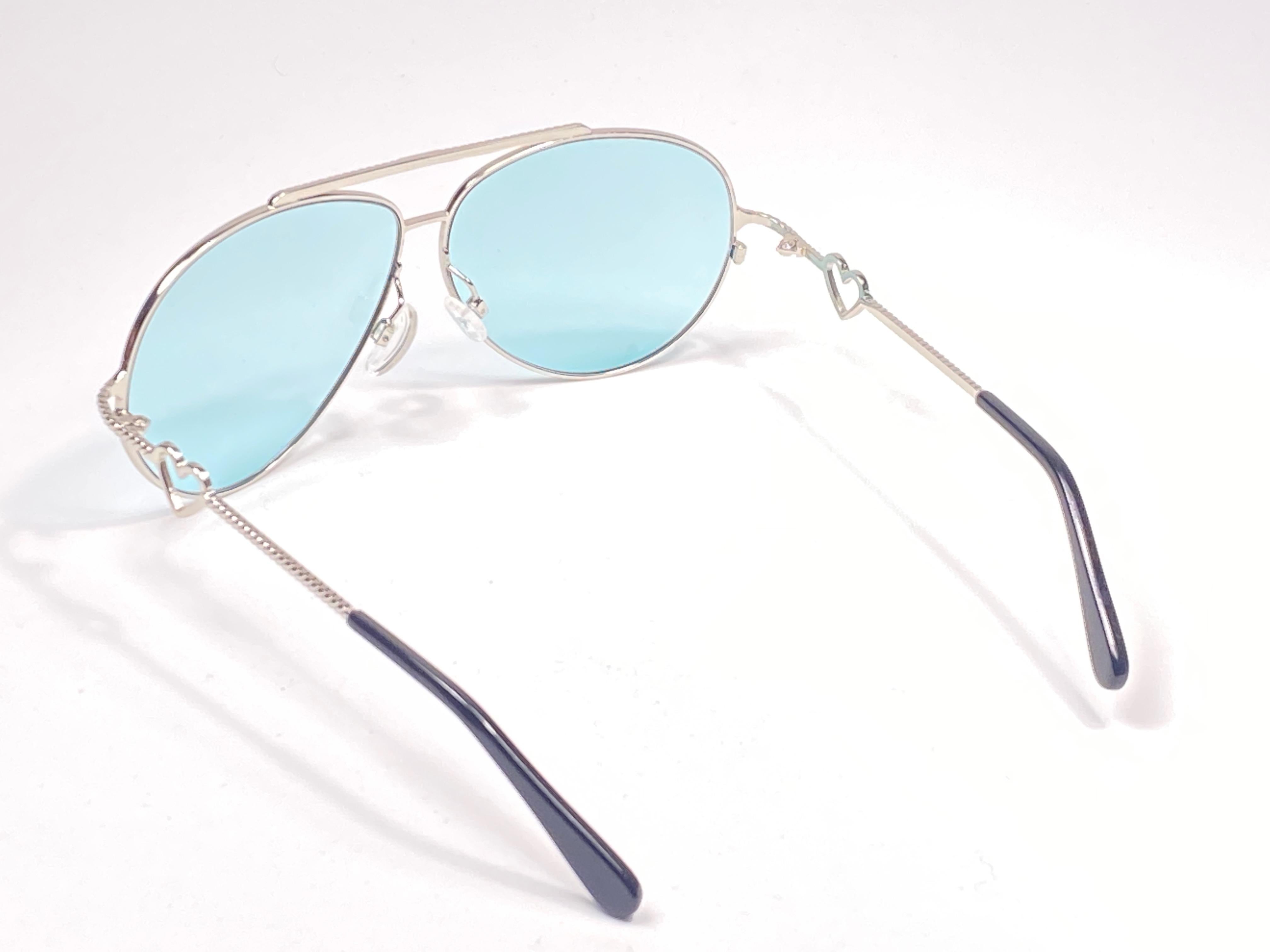 Blue New Vintage Moschino MO53803 Aviator Turquoise 1990 Sunglasses Made in Italy