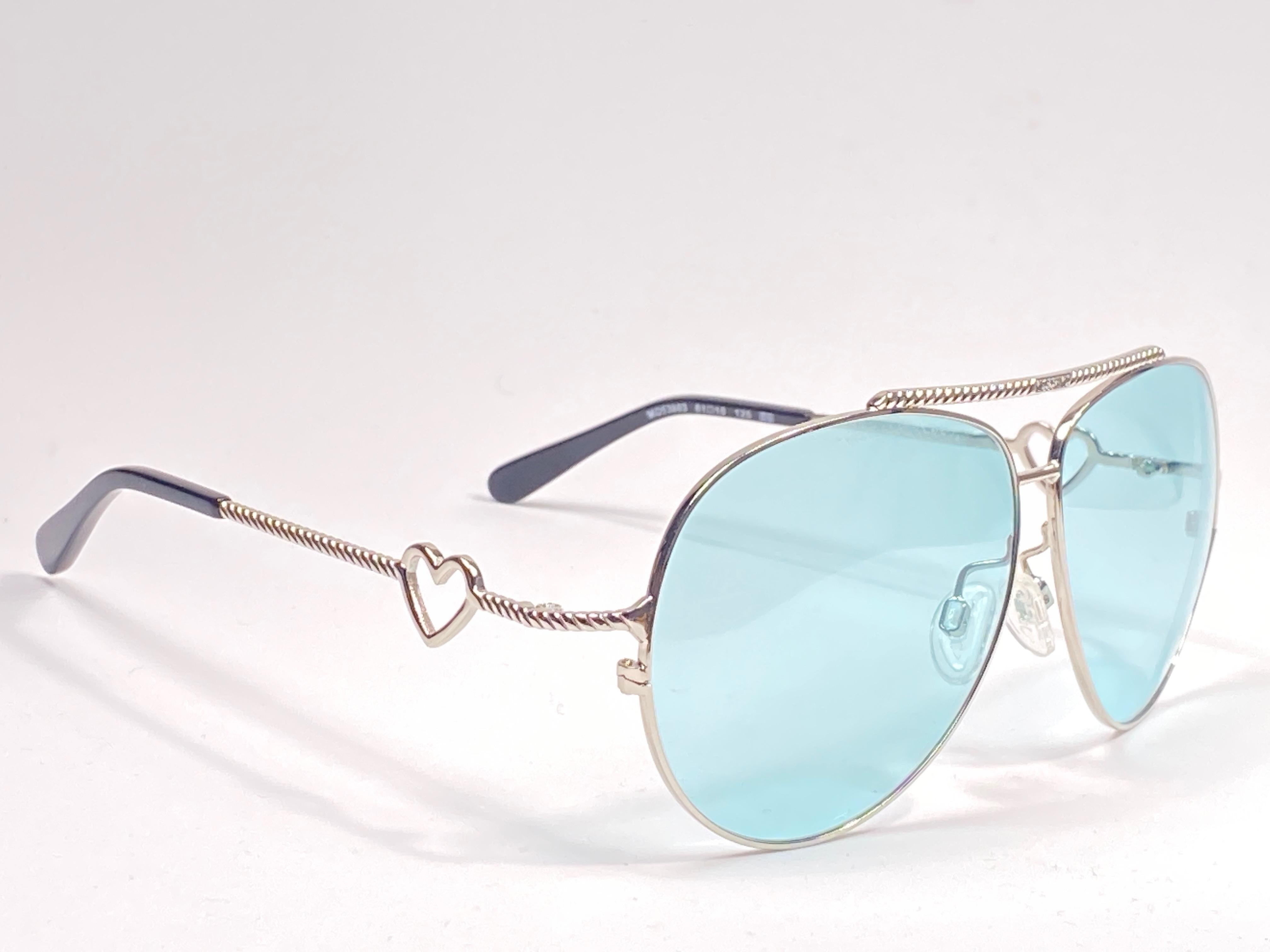 New Vintage Moschino MO53803 Aviator Turquoise 1990 Sunglasses Made in Italy 2