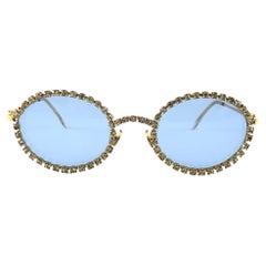 New Vintage Moschino Rhinestone Oval Turquoise 1990 Sunglasses Made in Italy