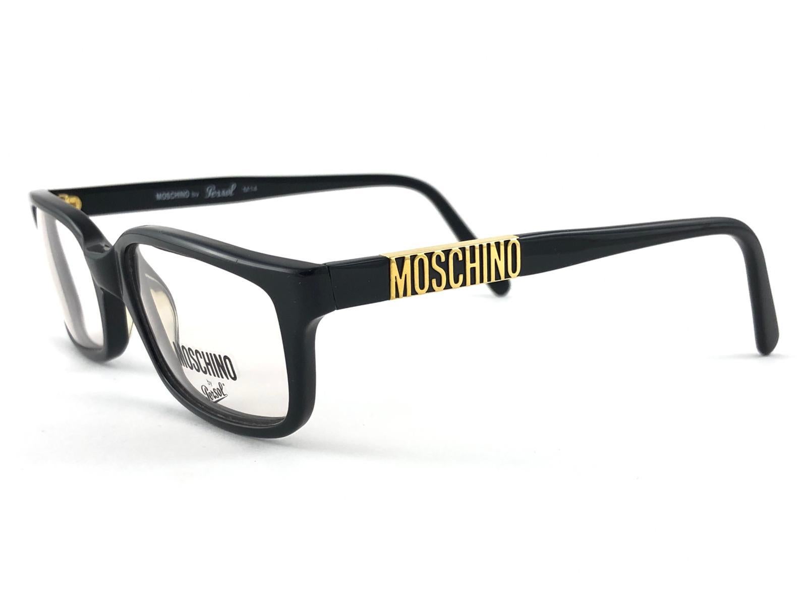 Women's or Men's New Vintage Moschino Small Sleek Black RX Prescription Sunglasses, 1990 