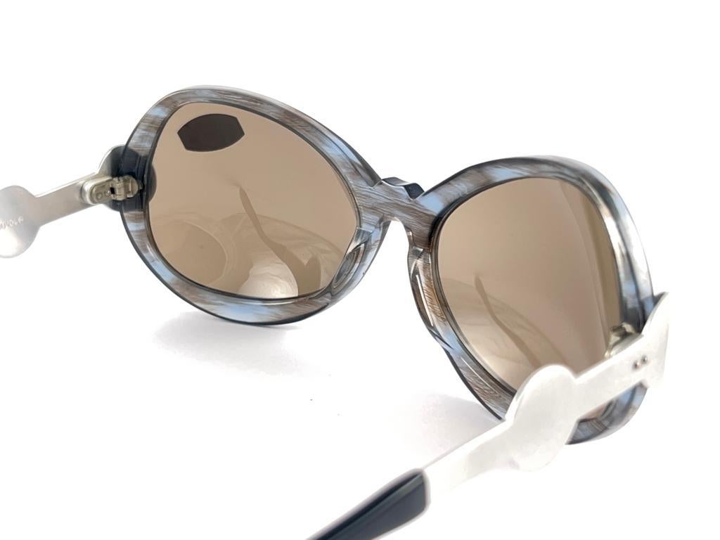 New Vintage Neostyle Oversized Silver & Marbled Frame Brown Lenses 70'S Germany For Sale 5