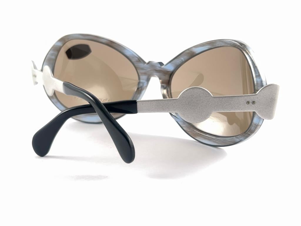 New Vintage Neostyle Oversized Silver & Marbled Frame Brown Lenses 70'S Germany For Sale 6