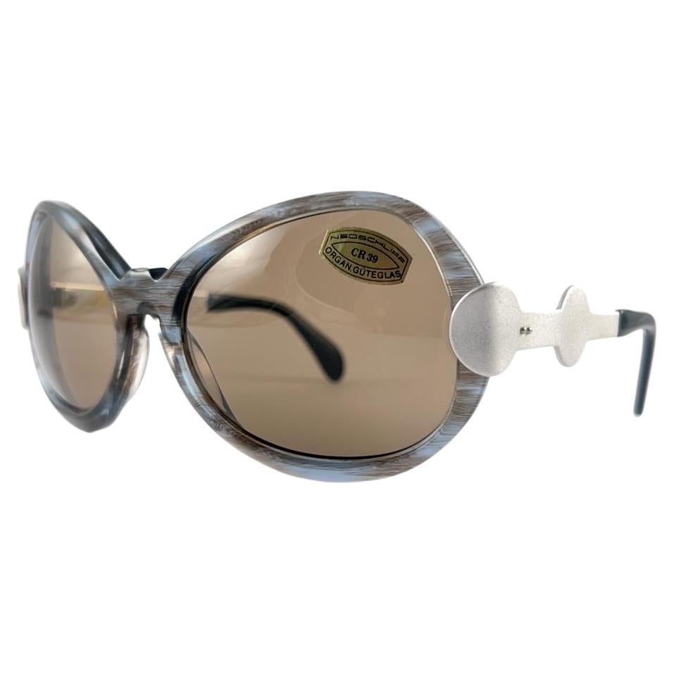 New Vintage Neostyle Oversized Silver & Marbled Frame Brown Lenses 70'S Germany For Sale