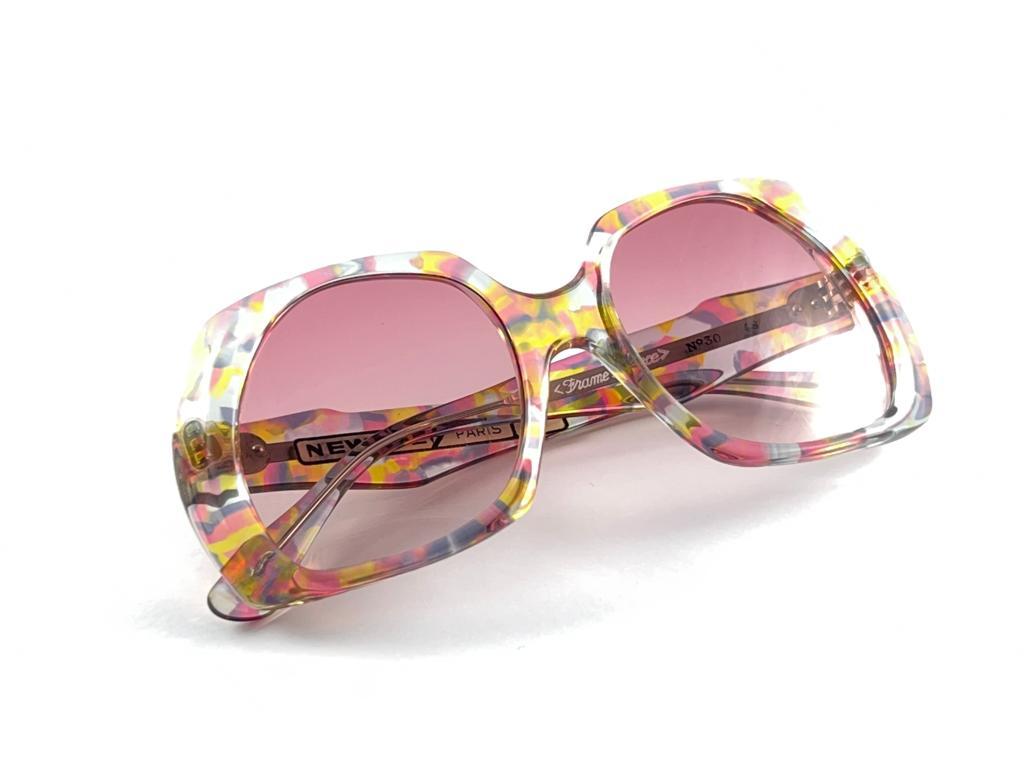 New Vintage Neweye Marbled Translucent Pink Gradient Frame Sunglasses France For Sale 8