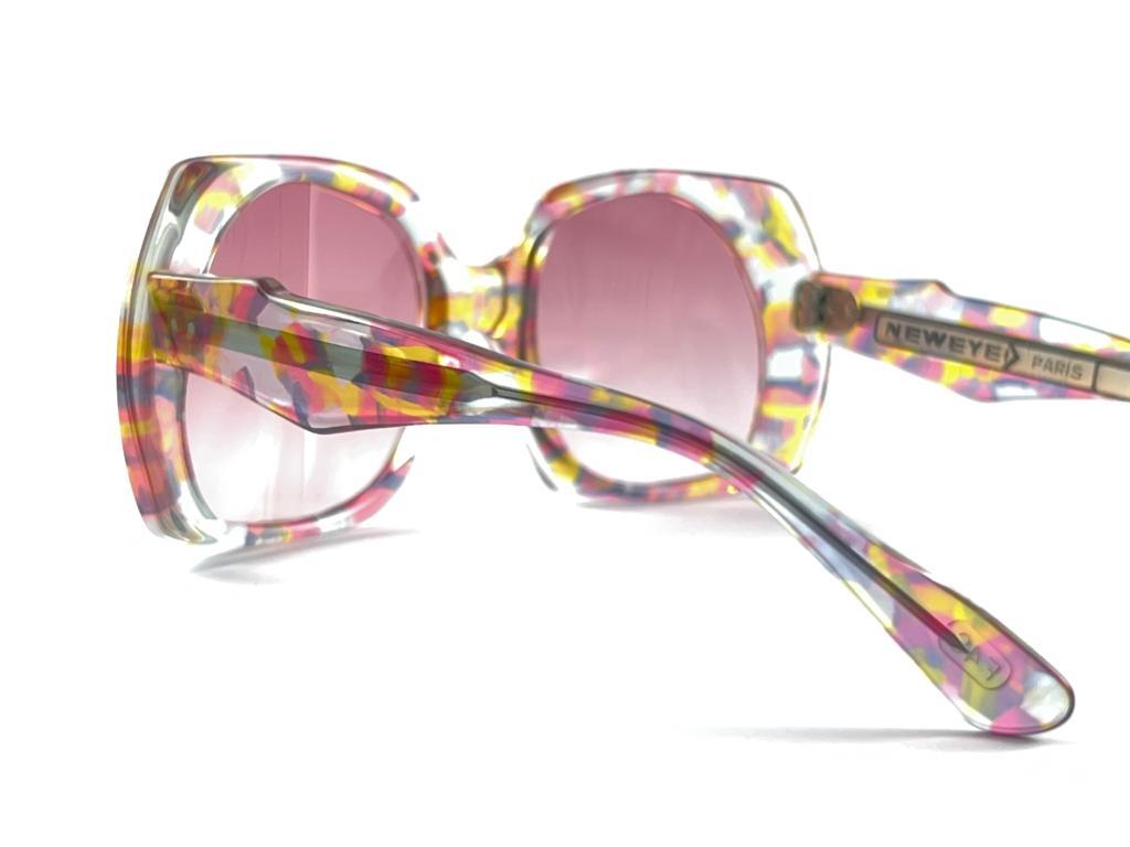 New Vintage Neweye Marbled Translucent Pink Gradient Frame Sunglasses France For Sale 2