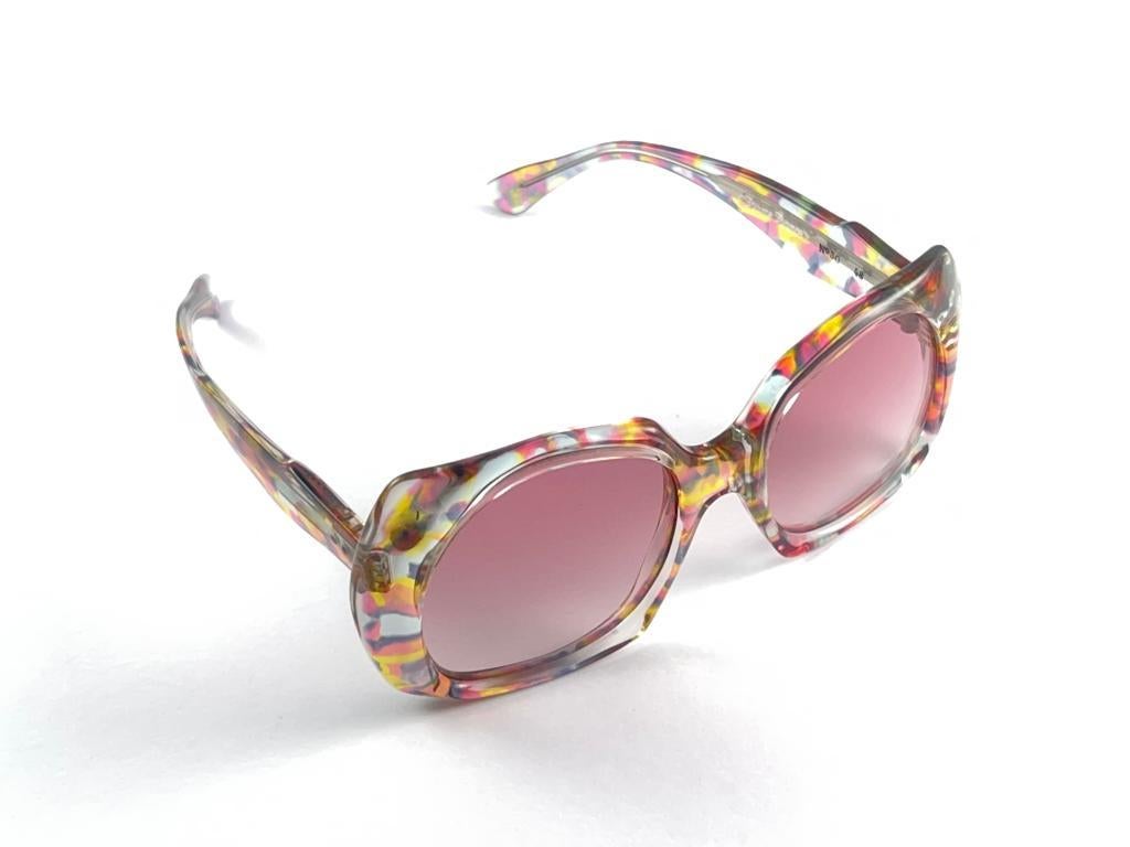 New Vintage Neweye Marbled Translucent Pink Gradient Frame Sunglasses France For Sale 3
