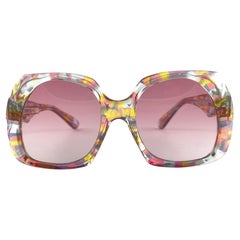 Neue Vintage Neweye-Sonnenbrille mit durchscheinendem rosa Farbverlauf und Marmorierung, Frankreich