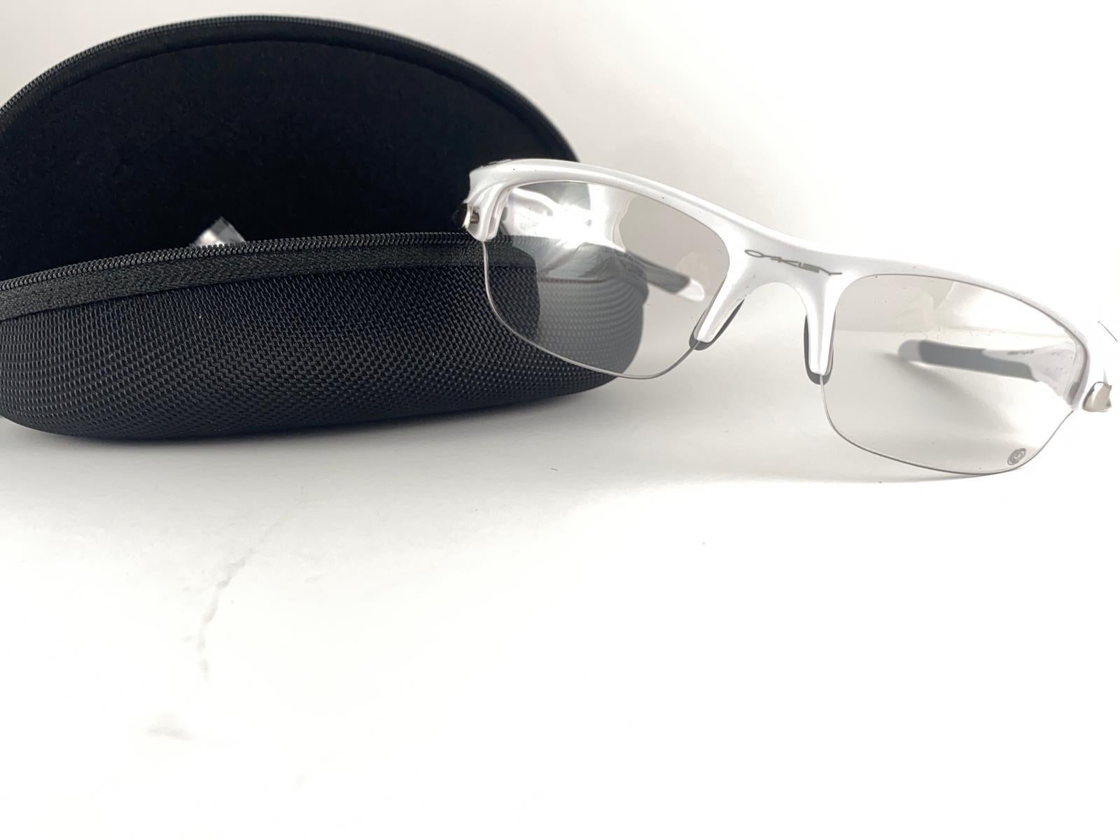 New Vintage Oakley Flak White Half Frame Clear Lens 1999 Sunglasses For Sale 1