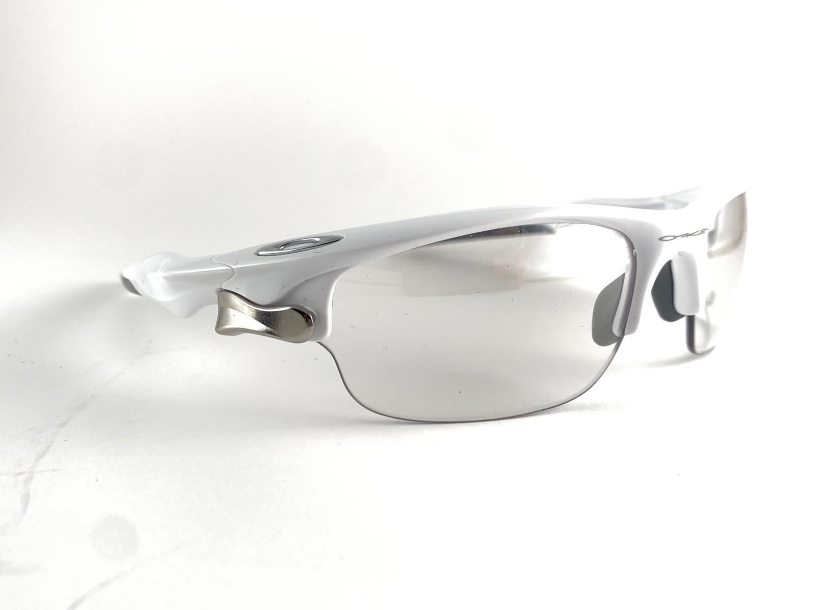 New Vintage Oakley Flak White Half Frame Clear Lens 1999 Sunglasses For Sale 2