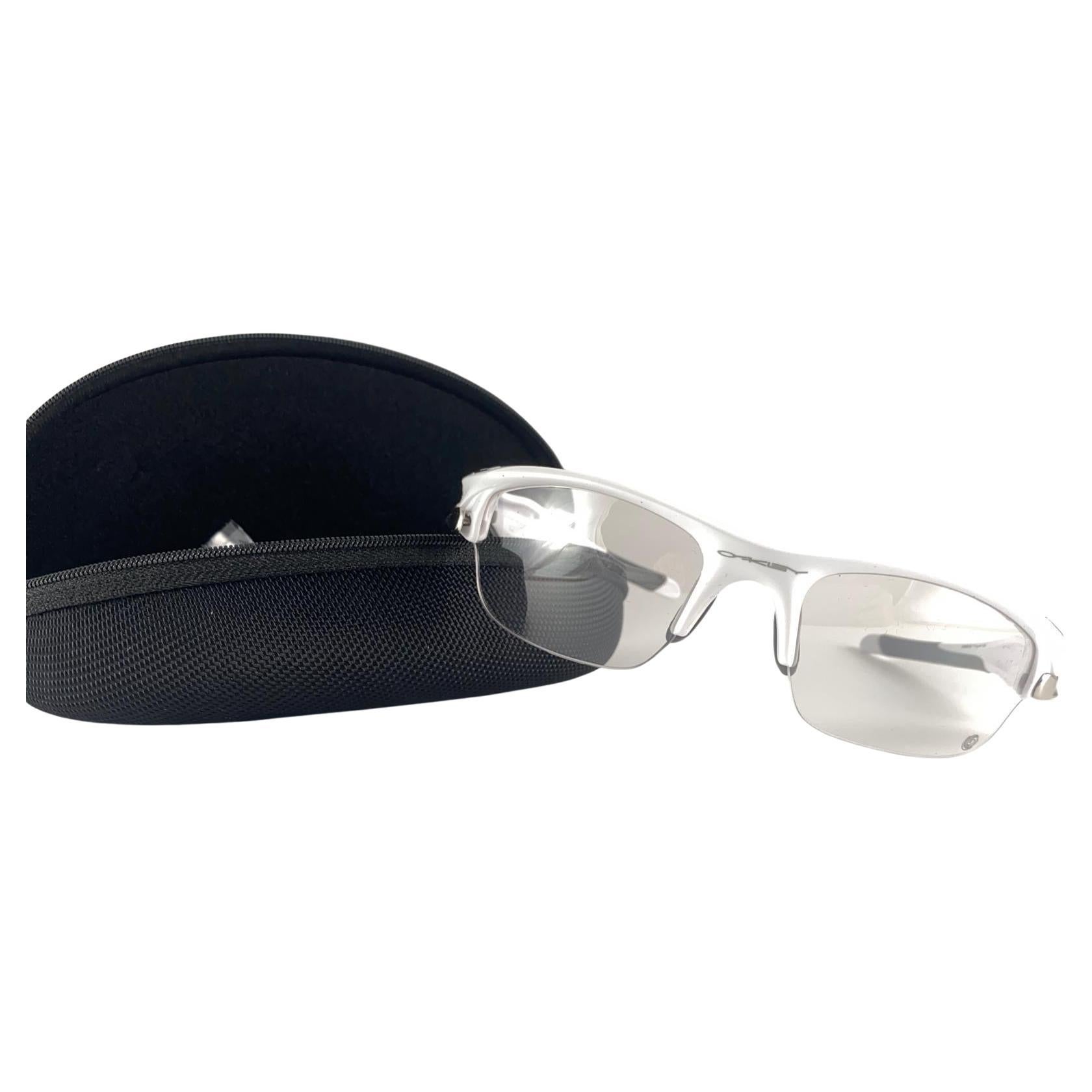 New Vintage Oakley Flak White Half Frame Clear Lens 1999 Sunglasses For Sale