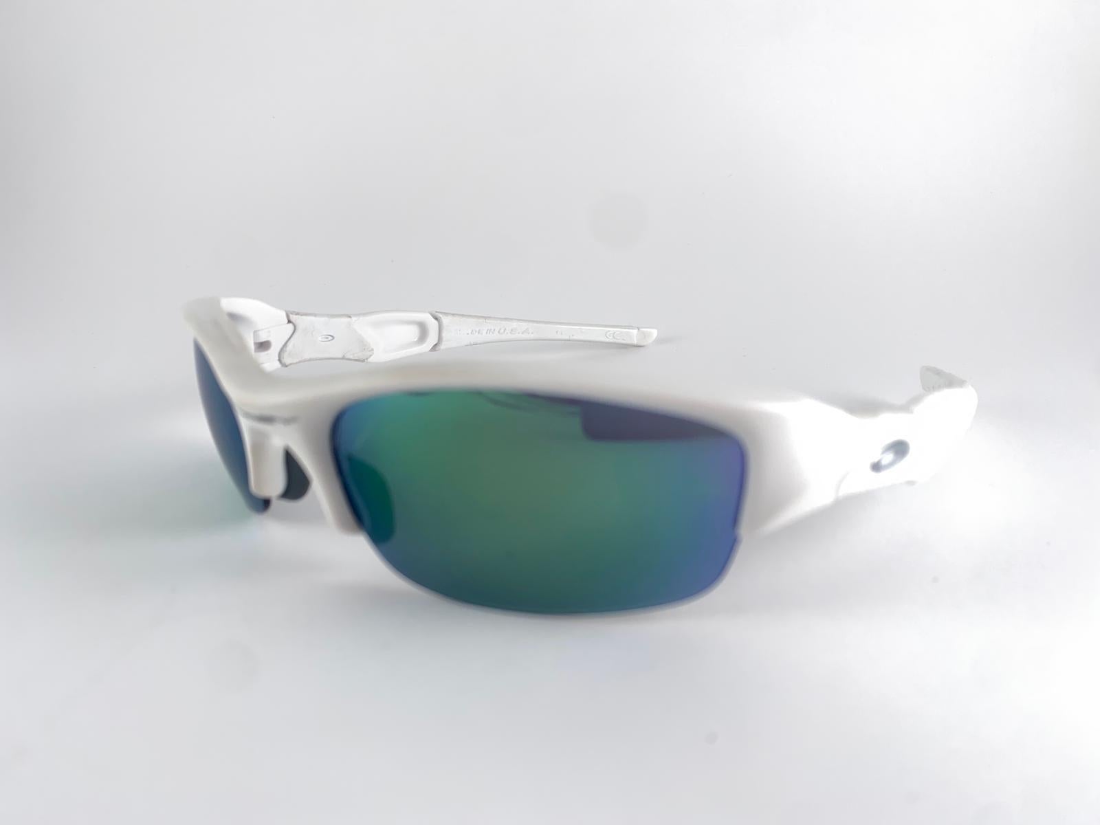New Vintage Oakley Flak White Half Frame Mirrored Lens 1999 Sunglasses For Sale 1