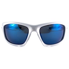 New Vintage Oakley Scalpel Silver Frame Blue Mirrored Lens 1999 Sunglasses