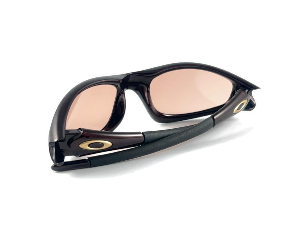 New Vintage Oakley Straight Metallic Burgundy 2000's Sunglasses  2