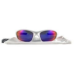 New Vintage Oakley Straight Silver Frame Blue Mirrored Lens 1999 Sunglasses