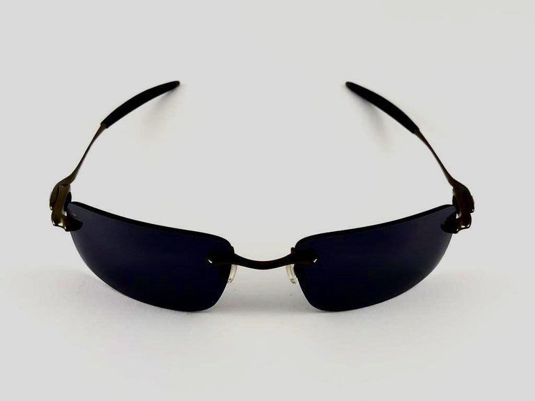 New Vintage Oakley Why 3 Titanium Rimless Black Iridium Lens Sunglasses For Sale at 1stDibs