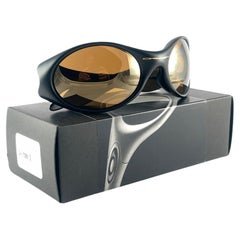 New Vintage Oakley Wrap Around Balck Gold Lenses 1999 Sunglasses 