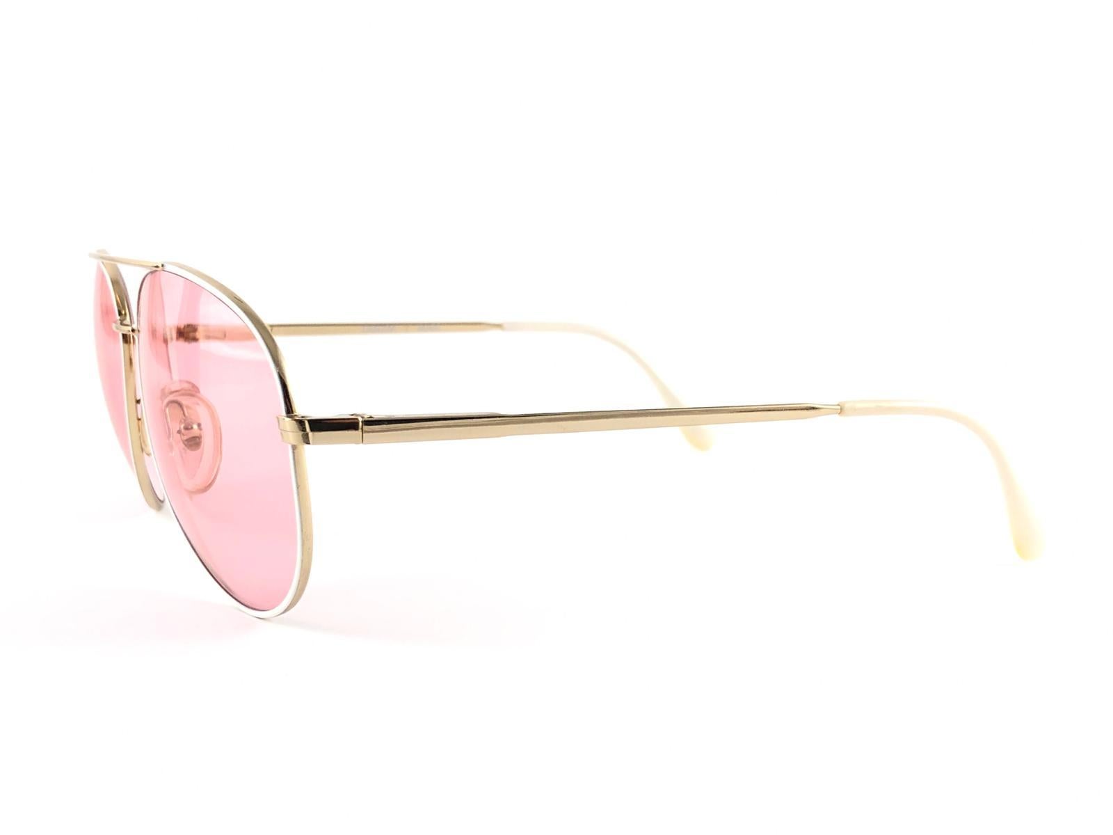 Pink New Vintage Omega Aviator White & Gold Sunglasses 1980's Made in Belgium For Sale