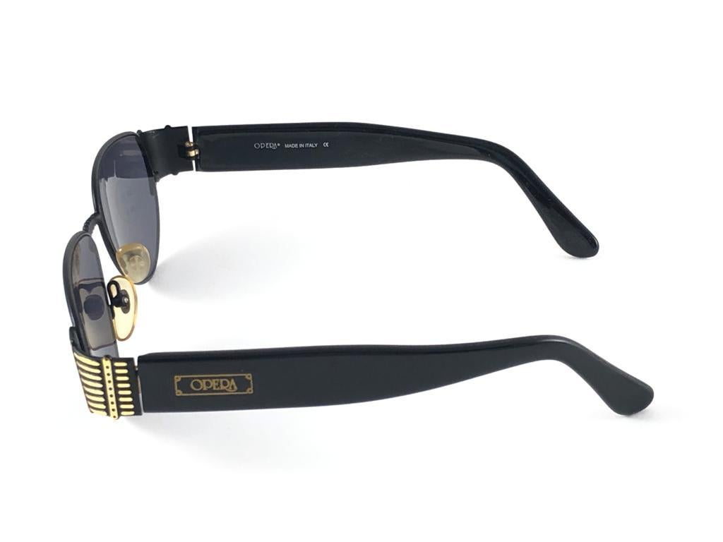 Gray New Vintage Opera op137 Oval Black Gold  1990 Sunglasses Made in Italy