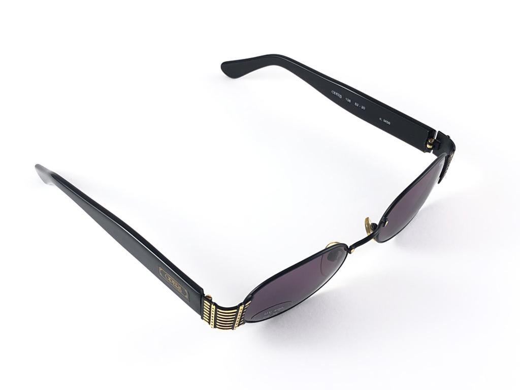 Women's or Men's New Vintage Opera op138 Oval Black Gold  1990 Sunglasses Made in Italy For Sale
