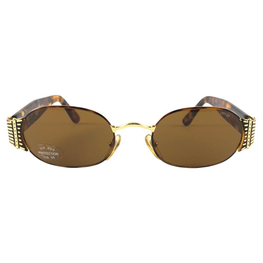 New Vintage Opera op138 Oval Tortoise & Gold  1990 Sunglasses Made in Italy For Sale