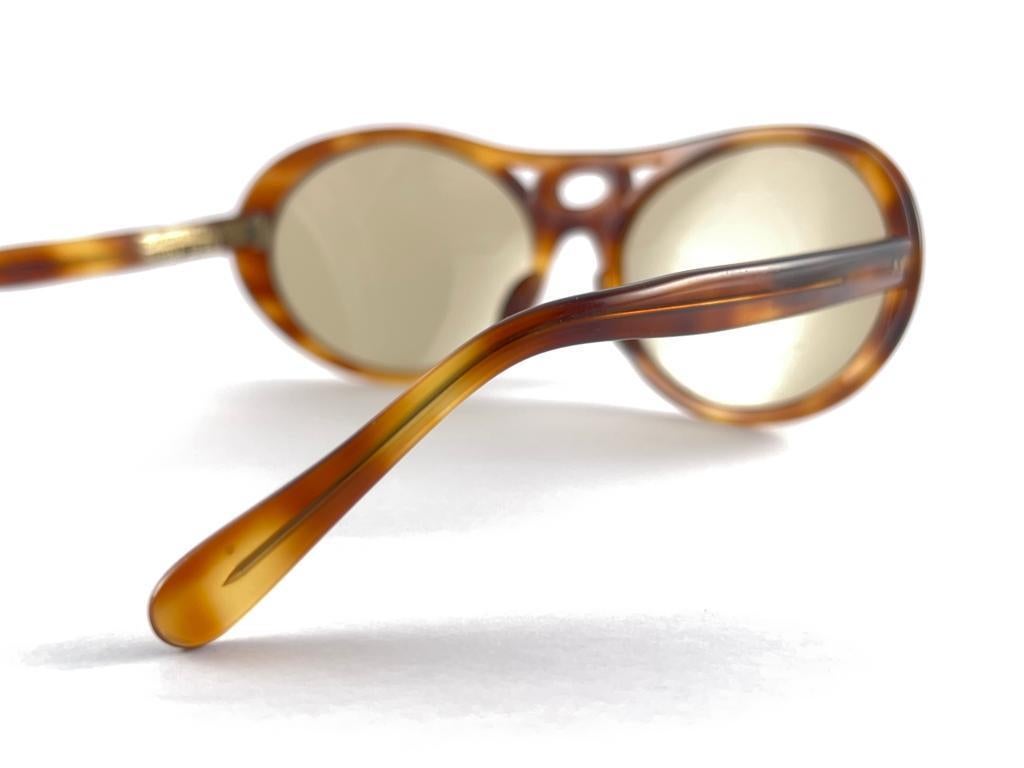 New Vintage Oval Tortoise Light Brown Lenses 60'S France Handmade Sunglasses For Sale 1