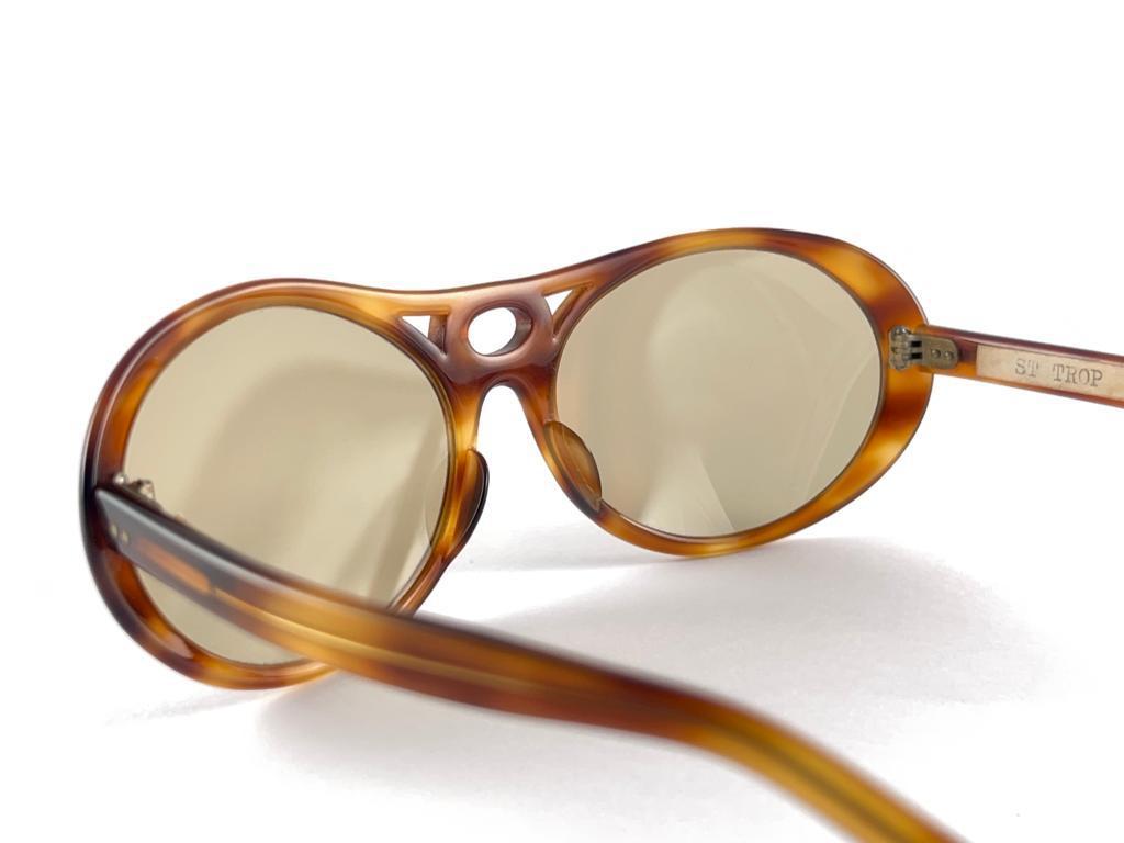 New Vintage Oval Tortoise Light Brown Lenses 60'S France Handmade Sunglasses For Sale 3