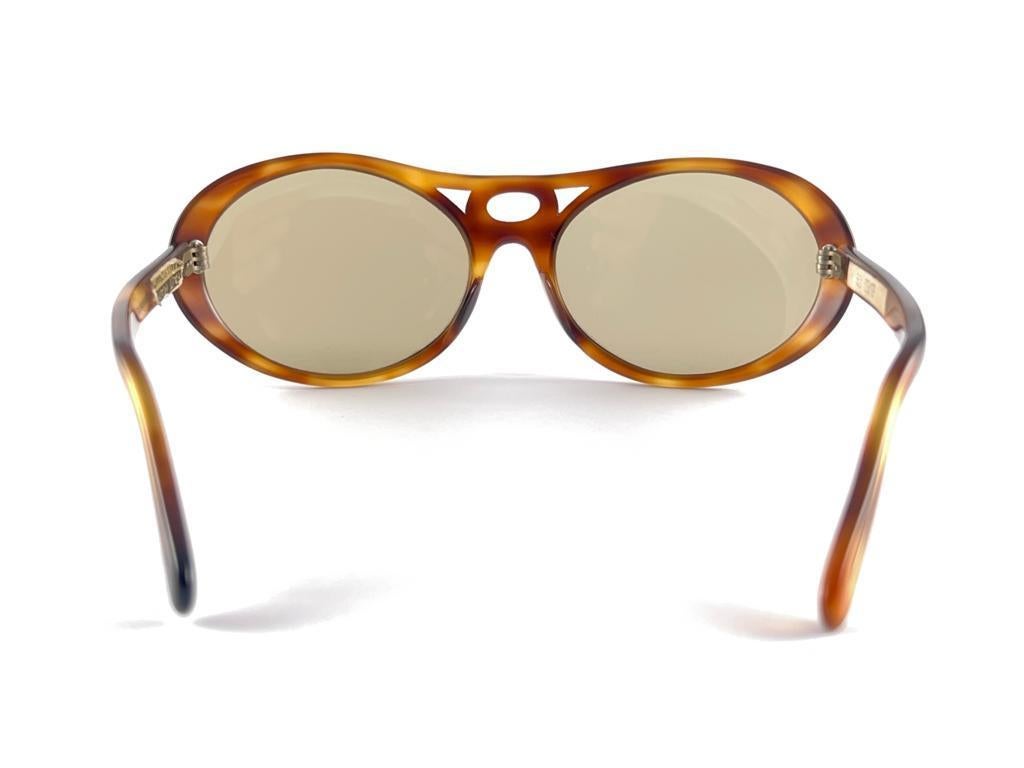 New Vintage Oval Tortoise Light Brown Lenses 60'S France Handmade Sunglasses For Sale 4