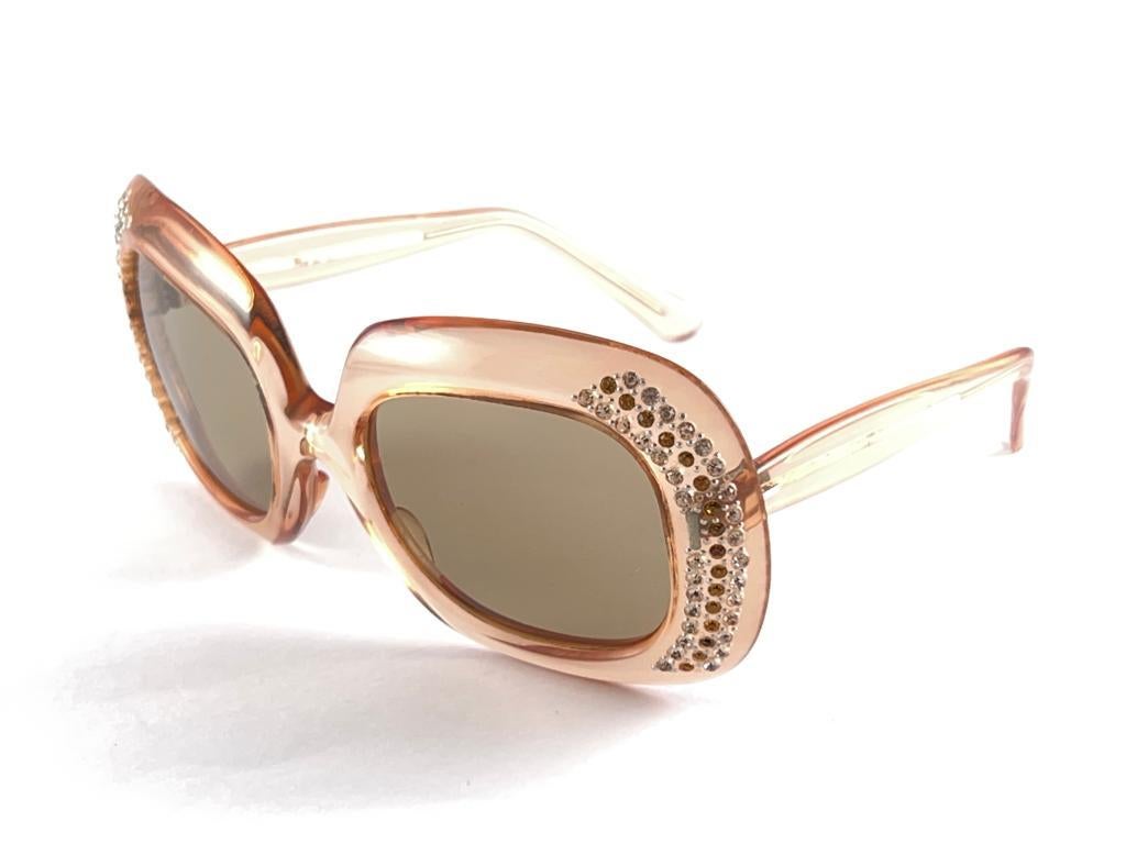 New Vintage Oversized Pink Translucent Sunglasses 1970'S Made In France For Sale 6