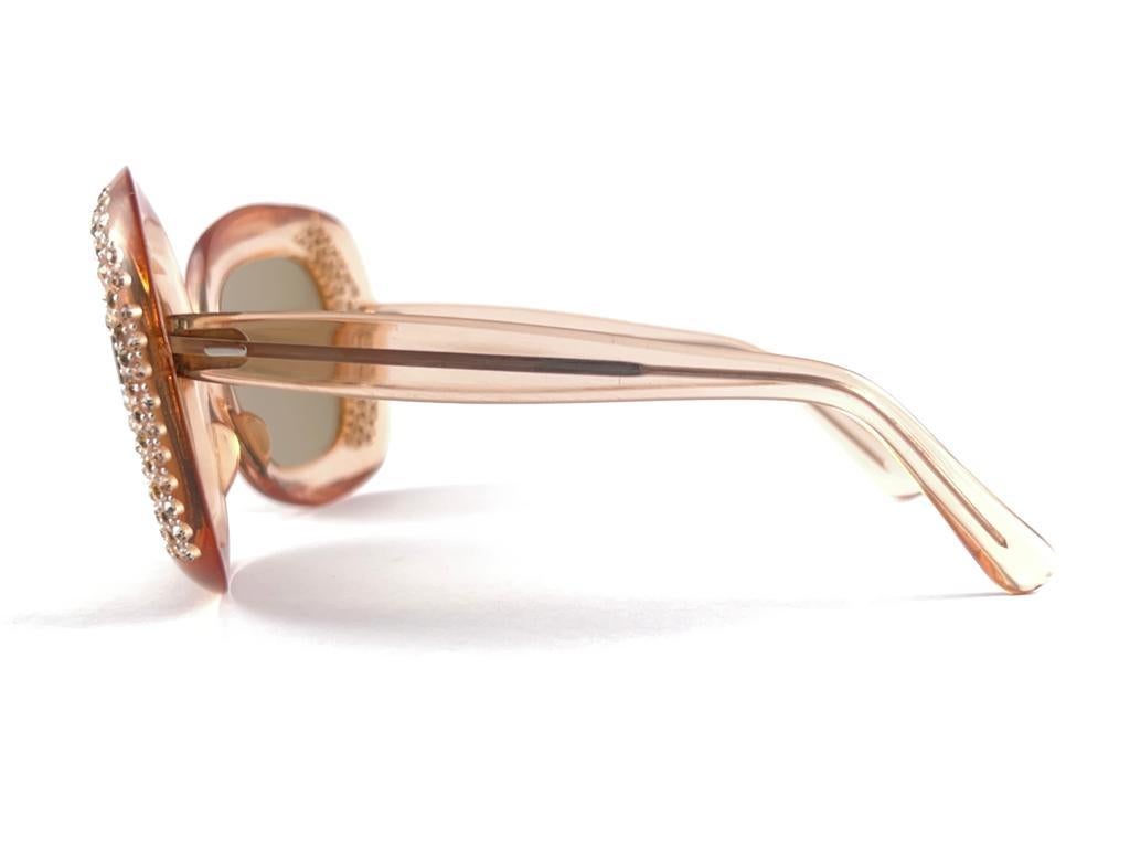 Beige New Vintage Oversized Pink Translucent Sunglasses 1970's Made In France en vente
