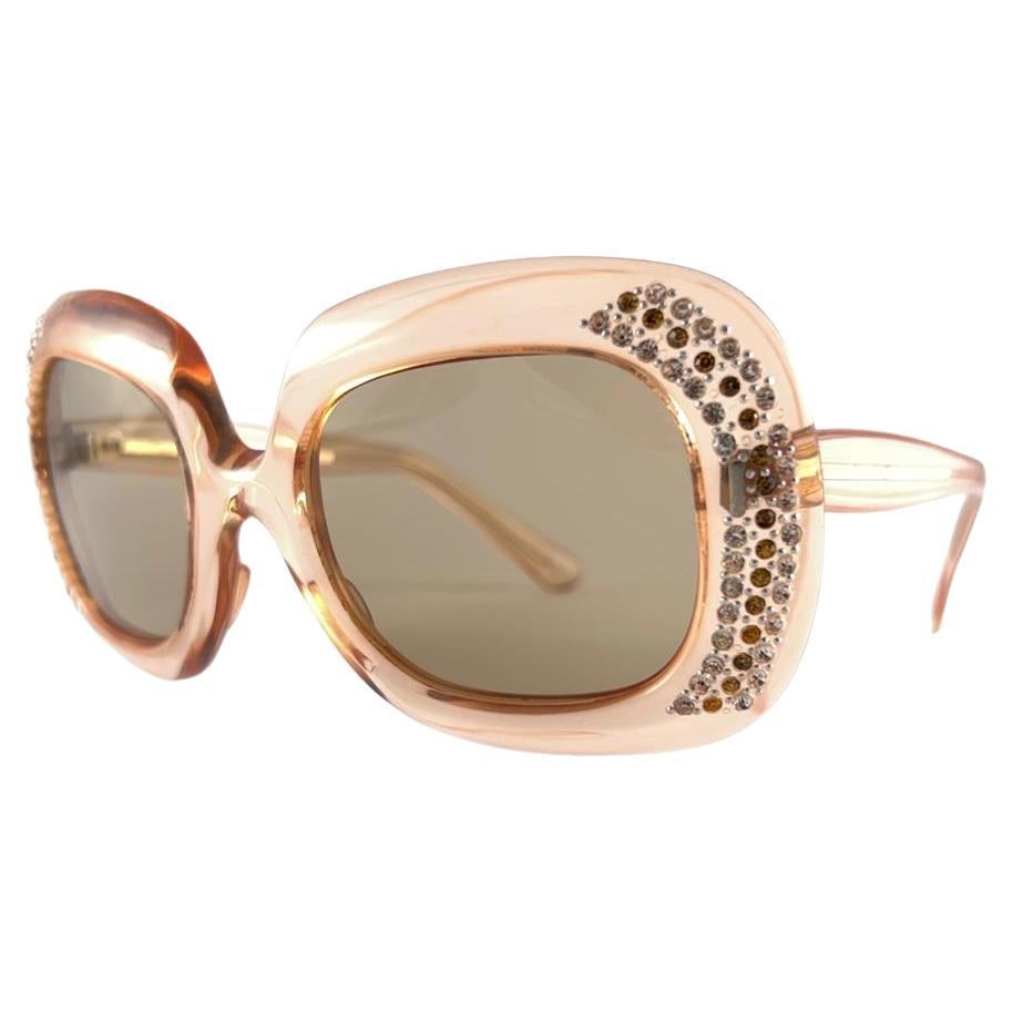 New Vintage Oversized Pink Translucent Sunglasses 1970's Made In France en vente
