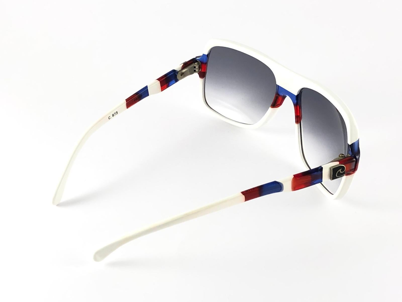 New Vintage Pierre Cardin C 873 Ski White Oversized Grey Lens 1970's Sunglasses For Sale 6