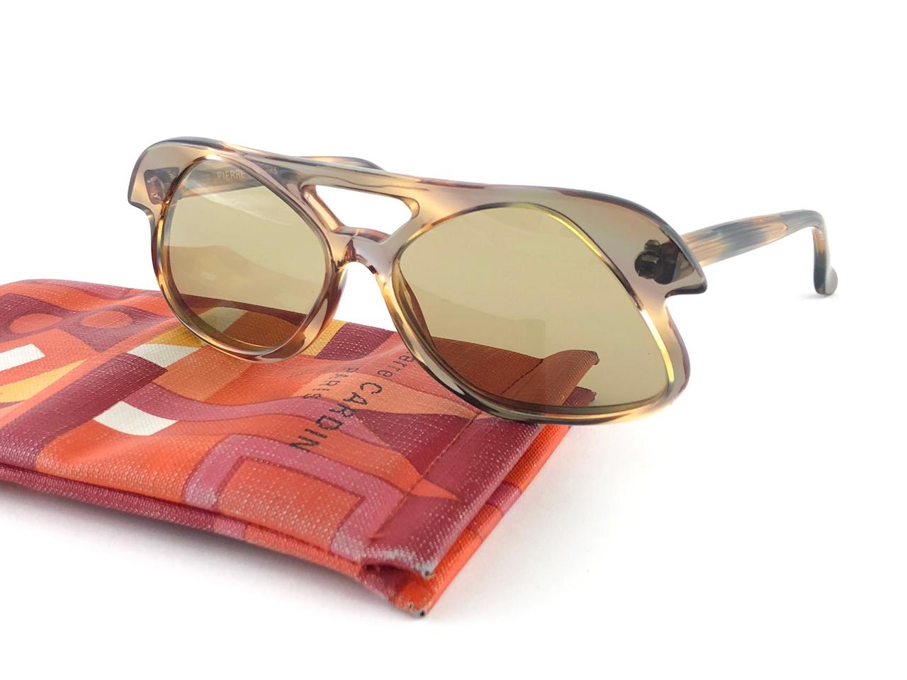 Brown New Vintage Pierre Cardin C27 Ultra Rare Medium 1960's Sunglasses For Sale
