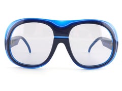 Pierre Cardin - Lunettes de soleil bleues surdimensionnées en verre, vintage, années 1970, état neuf