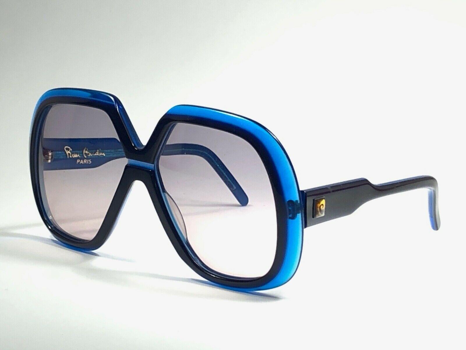 Gray New Vintage Pierre Cardin Oversized Blue Lens 1970's Sunglasses