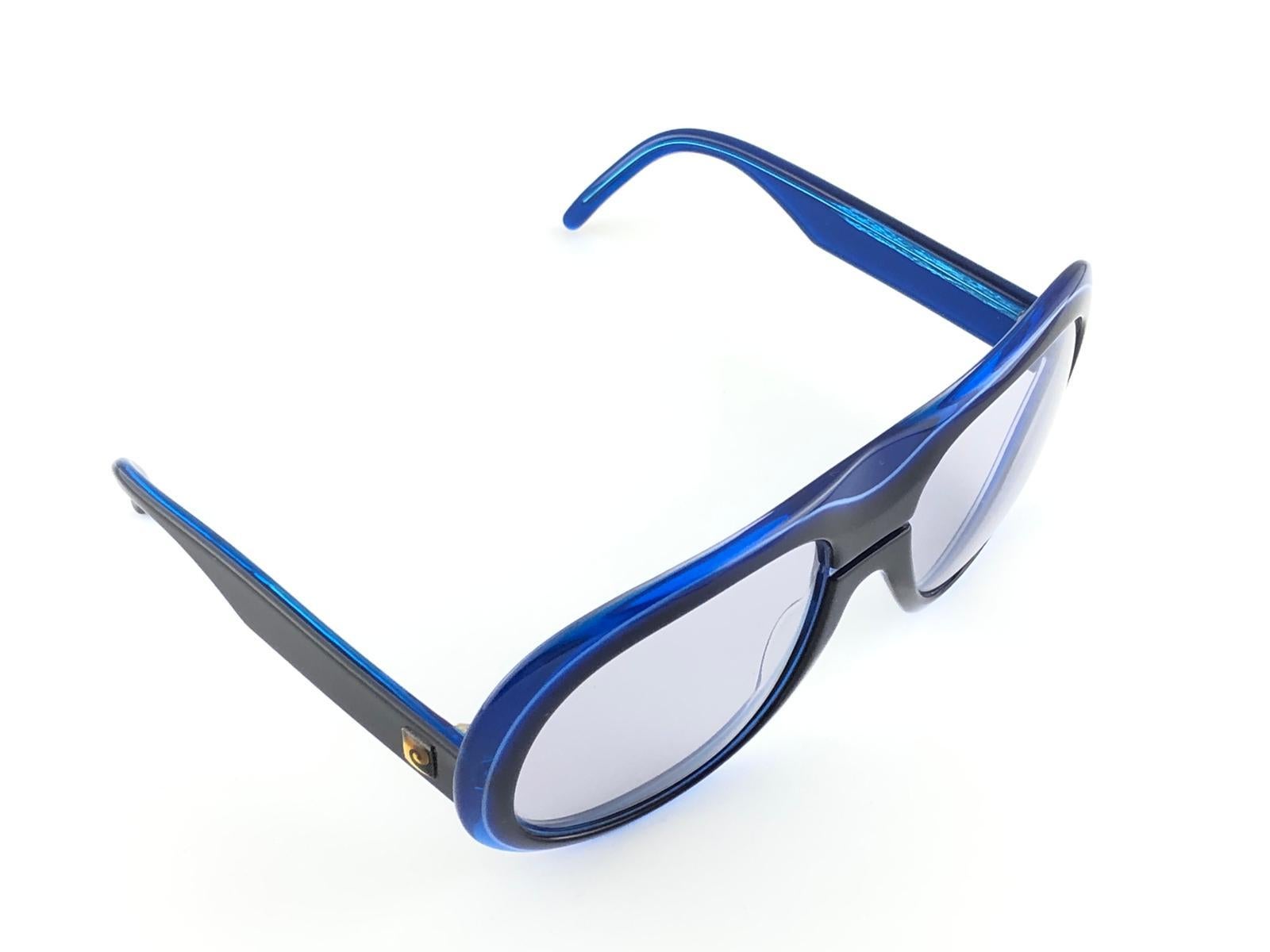 Women's or Men's New Vintage Pierre Cardin Oversized Blue Lens 1970's Sunglasses For Sale