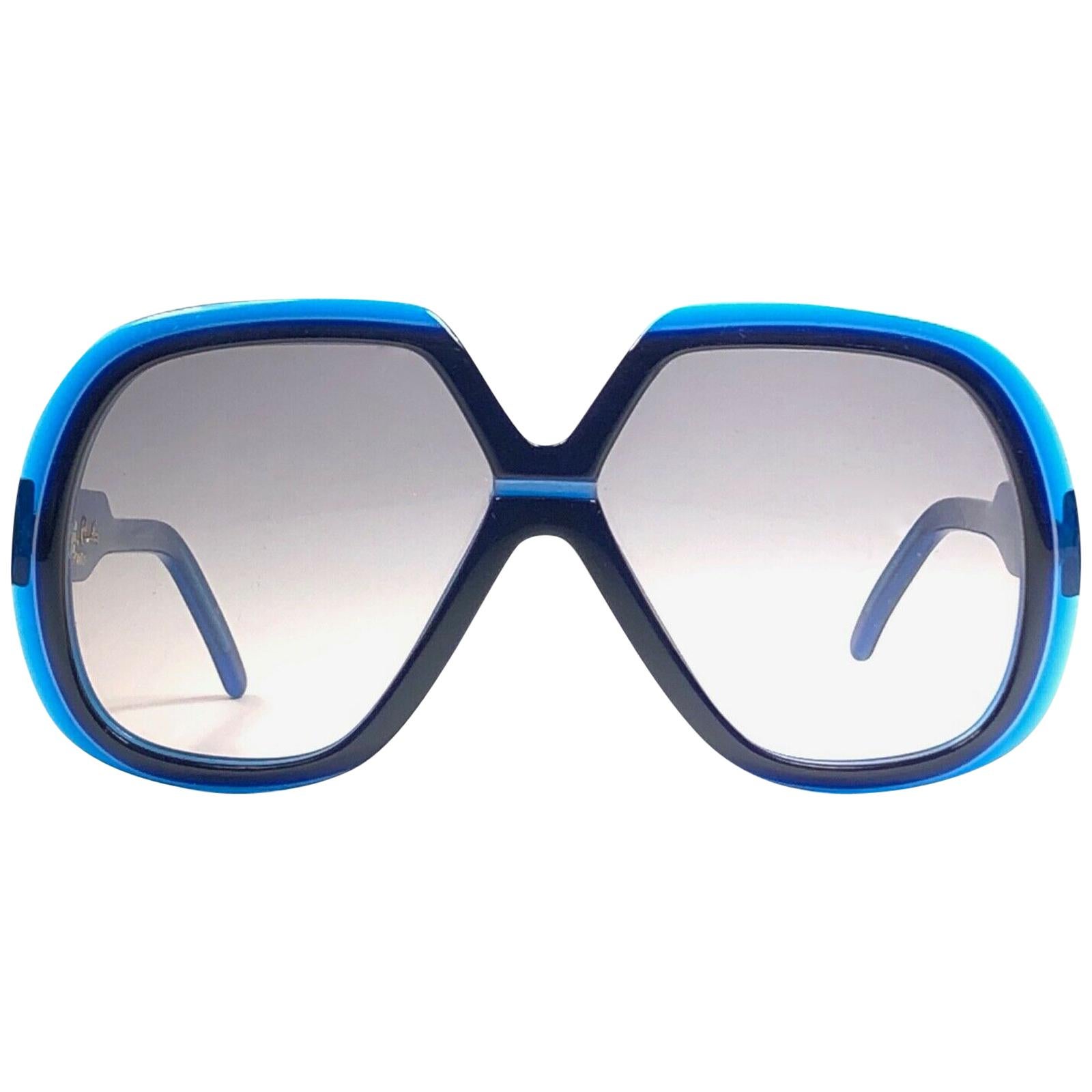 New Vintage Pierre Cardin Oversized Blue Lens 1970's Sunglasses For Sale