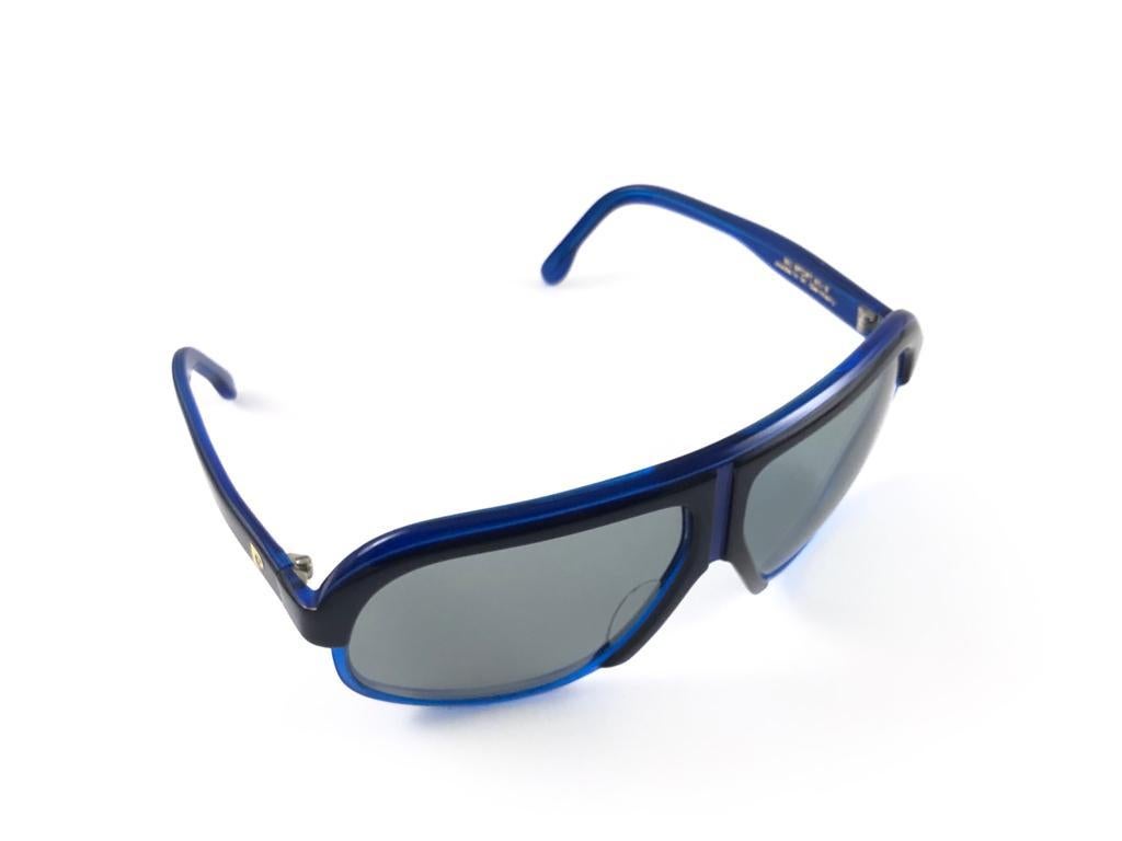 Gray New Vintage Pierre Cardin Oversized Blue Ski Sport 1970's Sunglasses For Sale