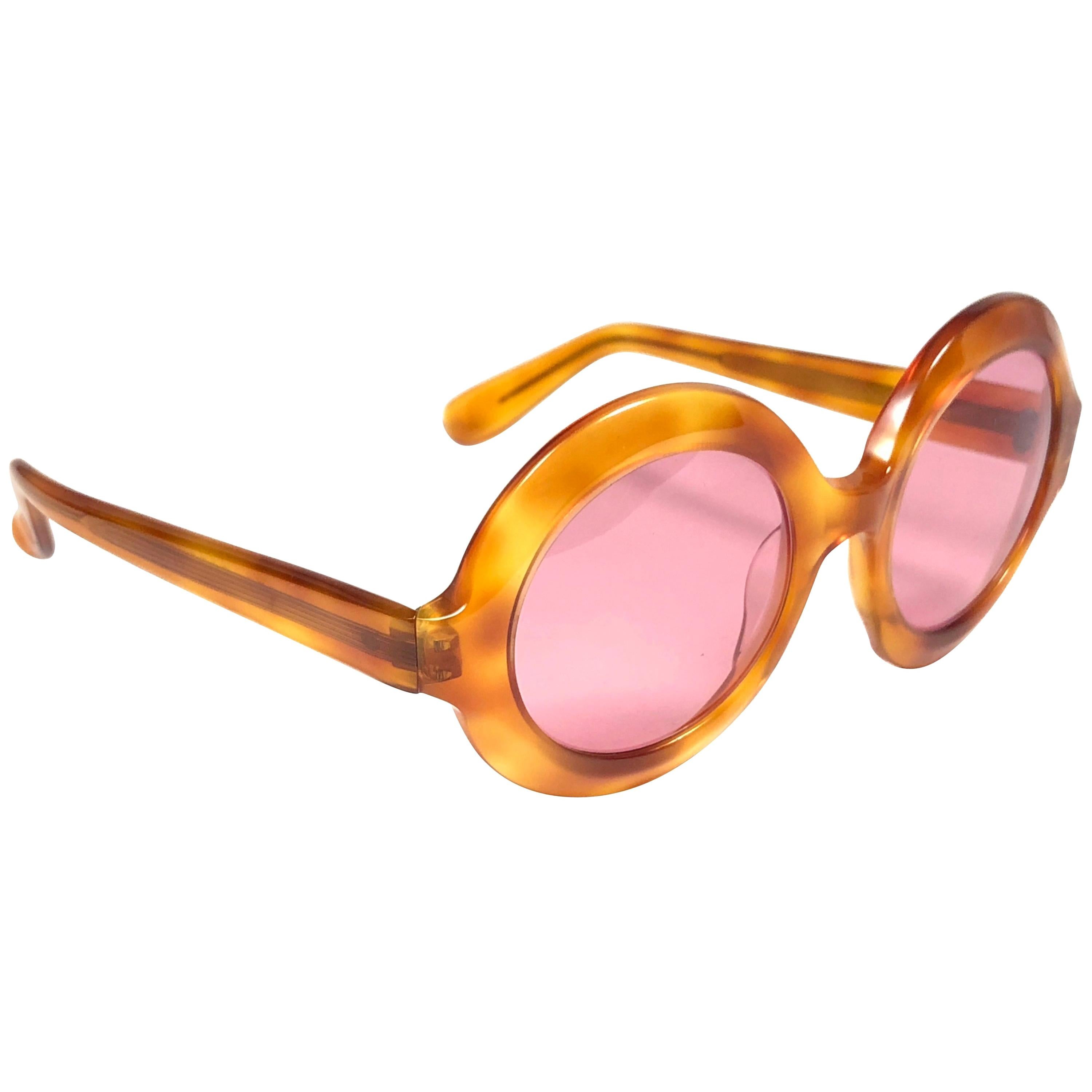 New Vintage Pierre Cardin Round Honey Tortoise Rose Lenses C17 1960's Sunglasses For Sale