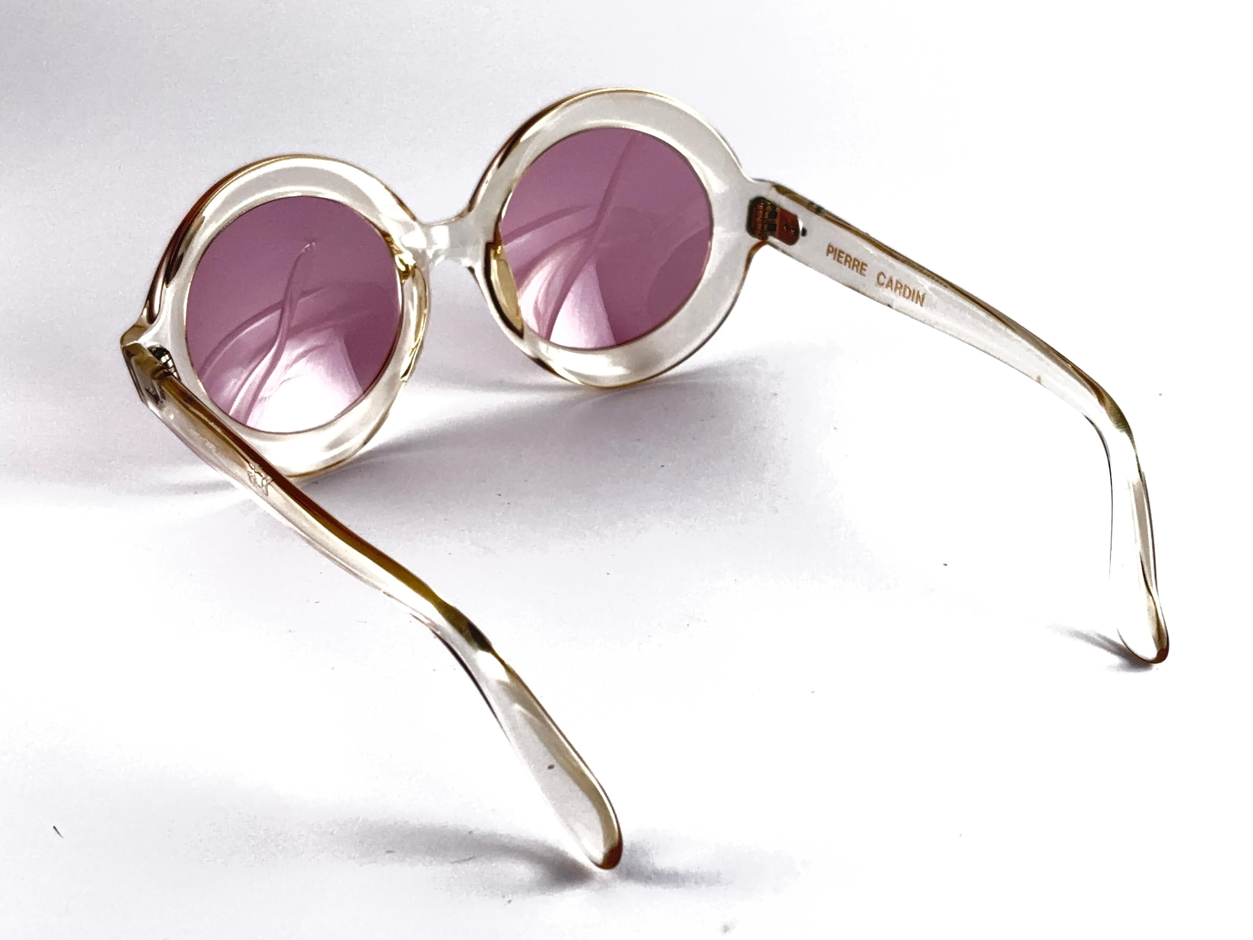 Beige New Vintage Pierre Cardin Round Translucent Rose Lenses C17 1960's Sunglasses For Sale
