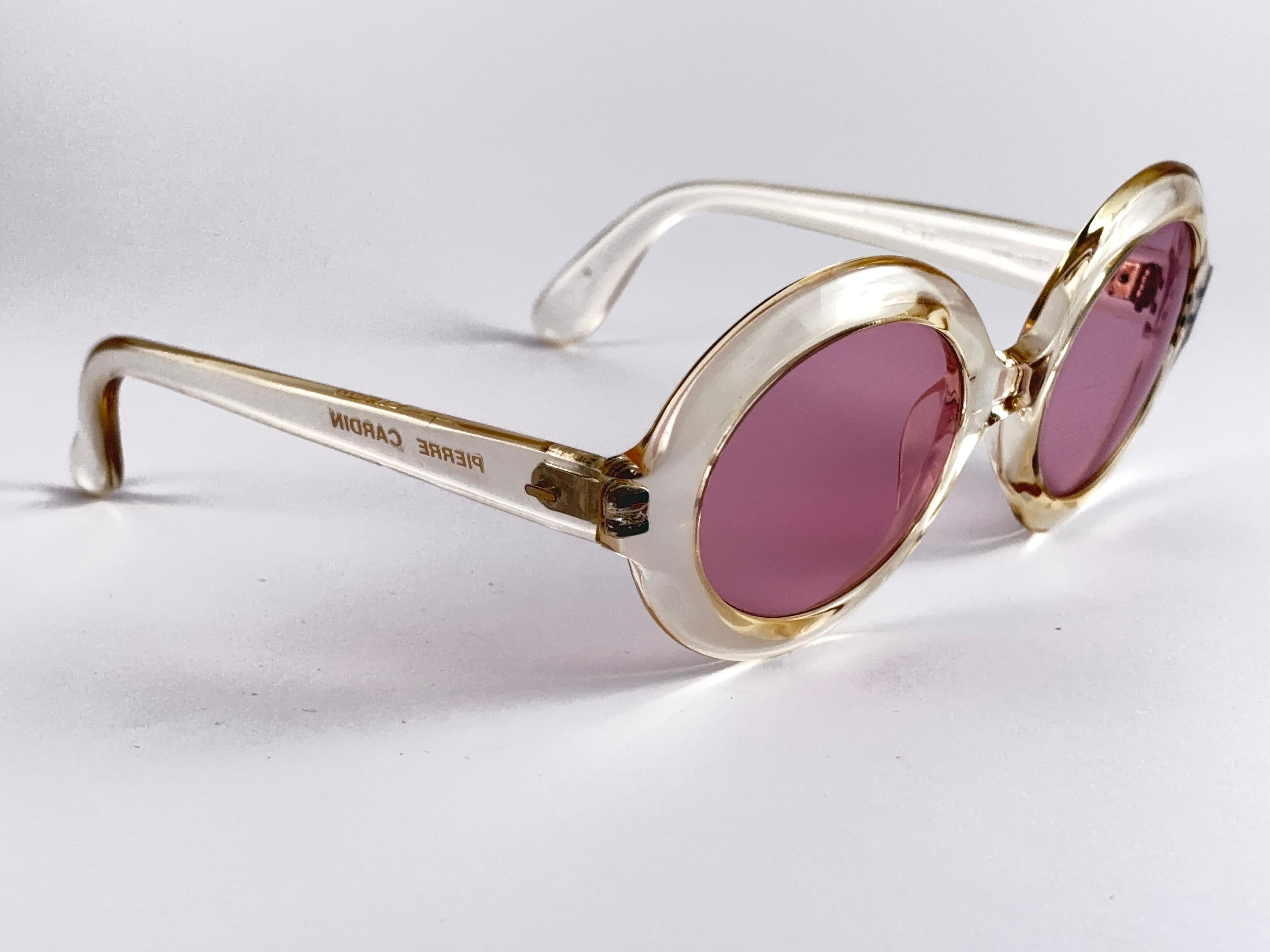 Women's New Vintage Pierre Cardin Round Translucent Rose Lenses C17 1960's Sunglasses For Sale