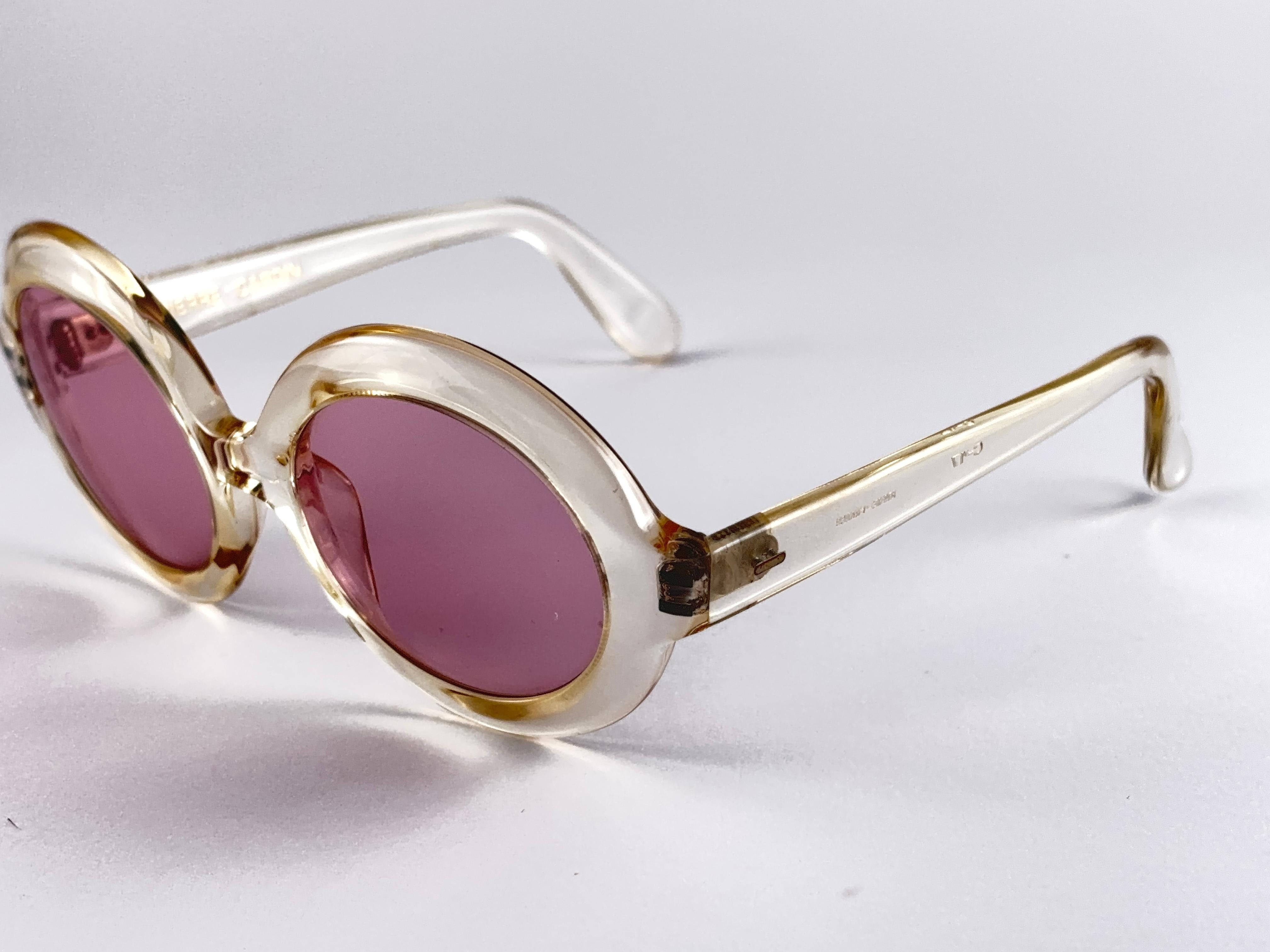 New Vintage Pierre Cardin Round Translucent Rose Lenses C17 1960's Sunglasses For Sale 1