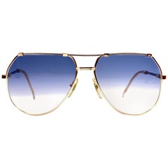 New Vintage Pierre Cardin Silver & Gold Blue Gradient Lens 1970's Sunglasses