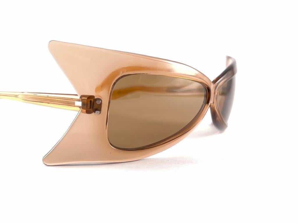 Brown New Vintage Pierre Cardin Translucent Wrap Oversized Sunglasses 1960's France For Sale
