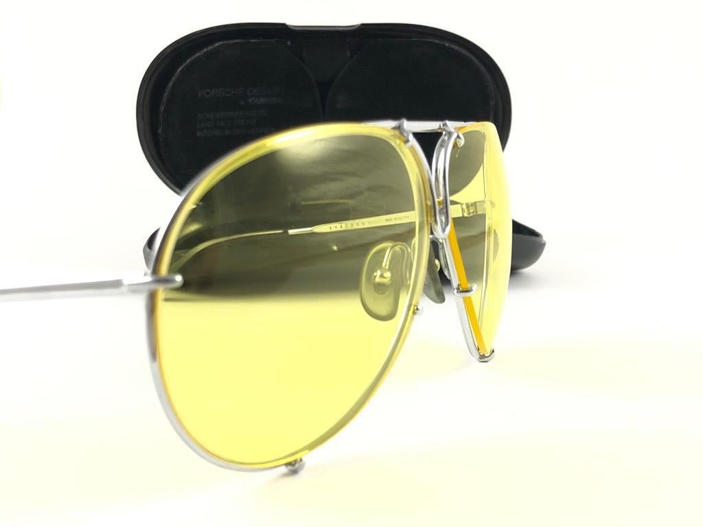 New Vintage Porsche 5623 Gold Frame Yellow Lens 1980s Large Sunglasses Germany For Sale 5